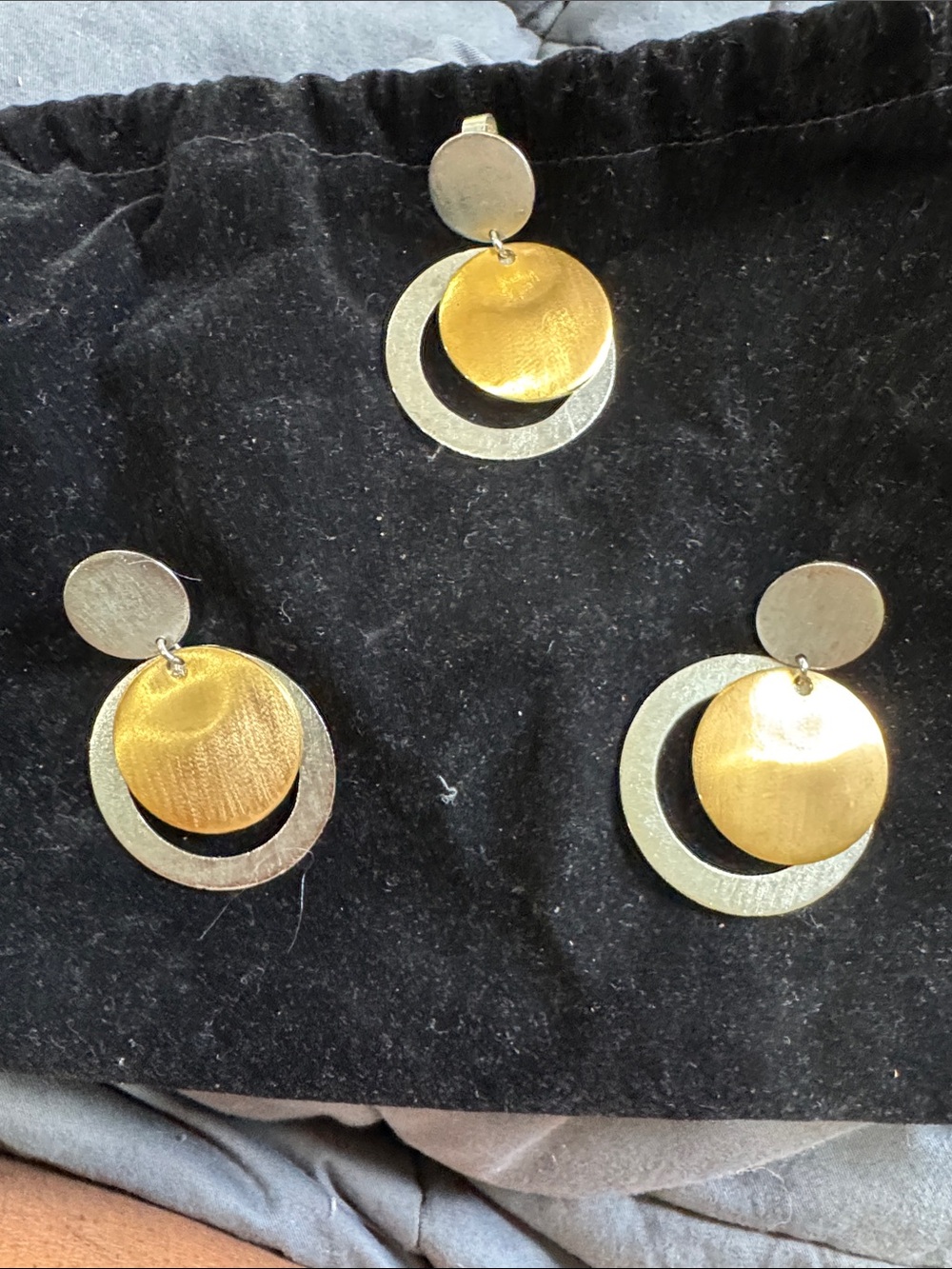 Gold & Silver Double Circle Dangle Earrings and pendant charm set.Women Jewelry